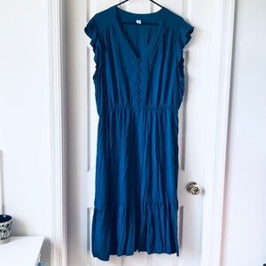 Old Navy Teal Blue V-Neck Midi Dress